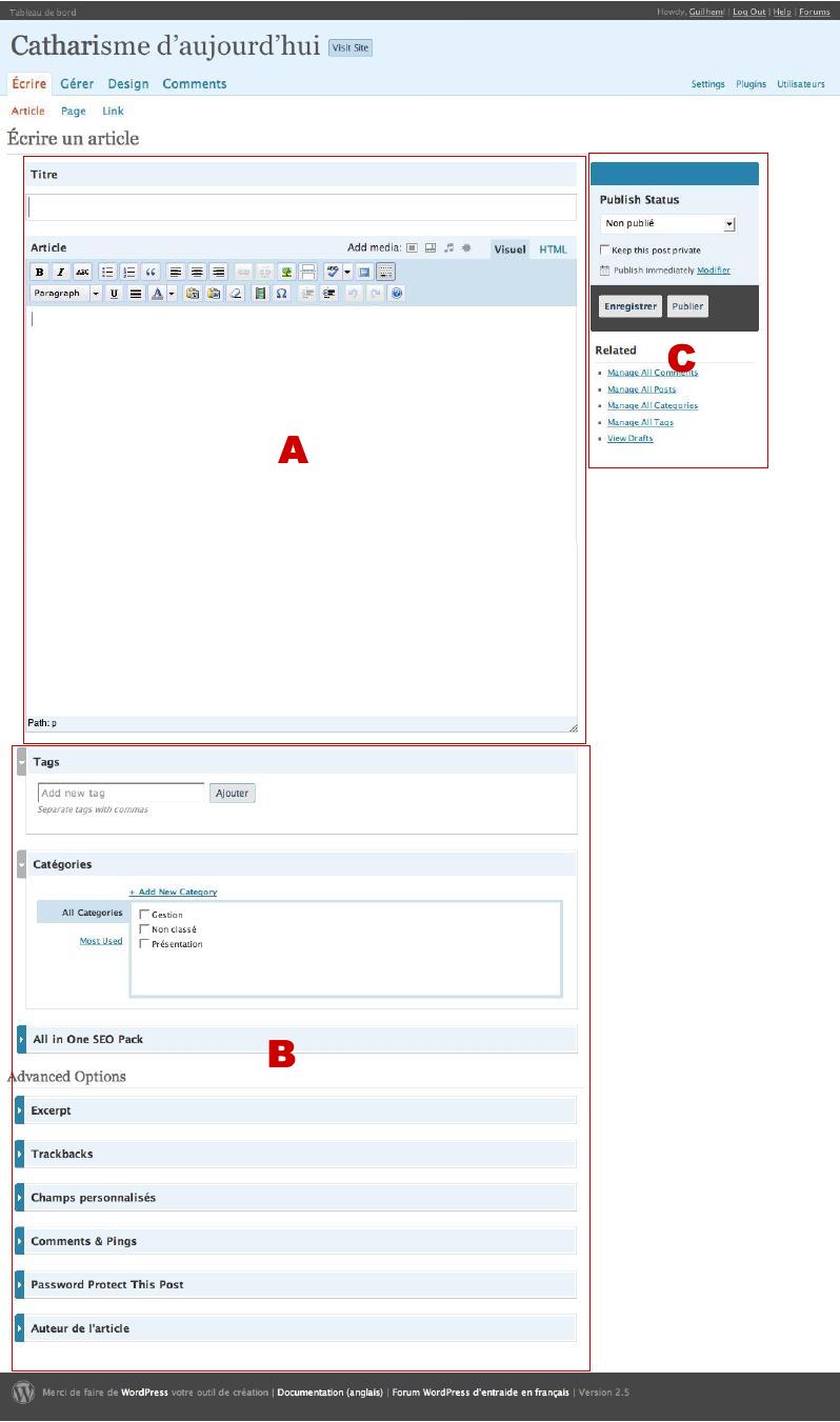 Tableau de bord d'écriture d'article